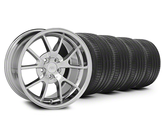 Staggered FR500 Style Chrome Wheel and Sumitomo Maximum Performance HTR Z5 Tire Kit; 18x9/10 (94-98 Mustang)