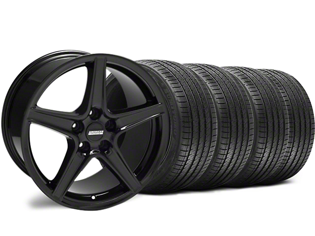 Staggered Saleen Style Black Wheel and Sumitomo Maximum Performance HTR Z5 Tire Kit; 18x9/10 (94-98 Mustang)