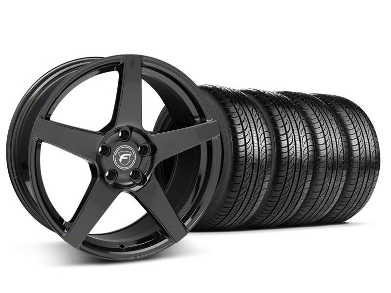 Forgestar CF5 Monoblock Piano Black Wheel and Pirelli Tire Kit; 19x9 (05-14 Mustang)