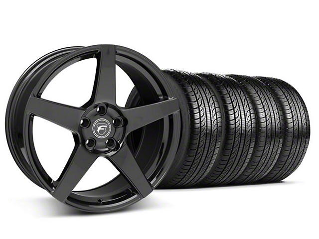 Staggered Forgestar CF5 Piano Black Wheel and Pirelli Tire Kit; 19x9/10 (05-14 Mustang)