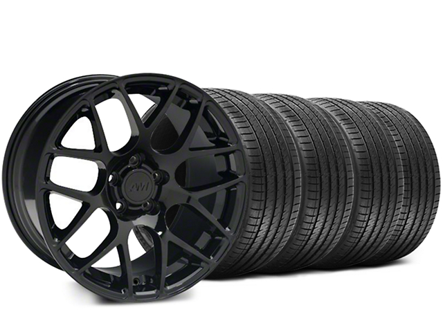 Staggered AMR Black Wheel and Sumitomo Maximum Performance HTR Z5 Tire Kit; 18x9/10 (05-14 Mustang)