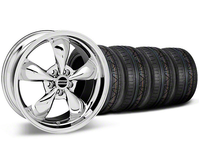 Staggered Bullitt Chrome Wheel and NITTO INVO Tire Kit; 19x8.5/10 (05-14 Mustang Standard GT, V6)