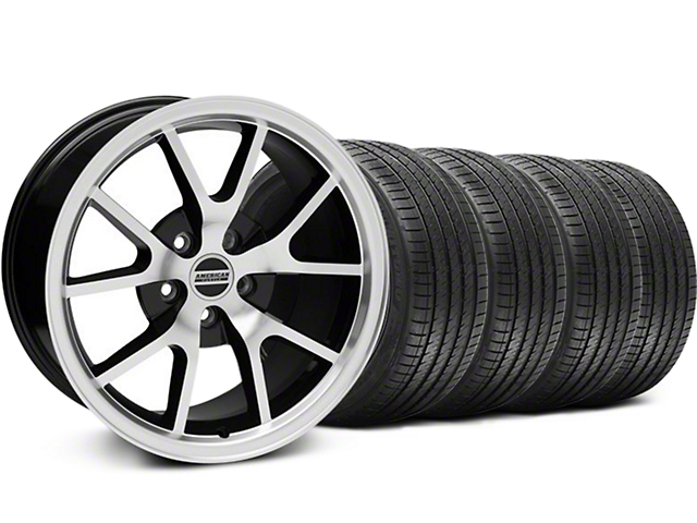 Staggered FR500 Style Black Machined Wheel and Sumitomo Maximum Performance HTR Z5 Tire Kit; 18x9/10 (99-04 Mustang)