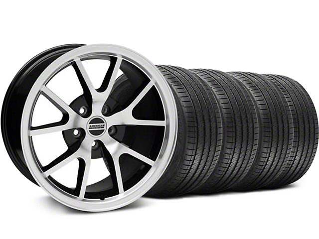 Staggered FR500 Style Black Machined Wheel and Sumitomo Maximum Performance HTR Z5 Tire Kit; 18x9/10 (94-98 Mustang)