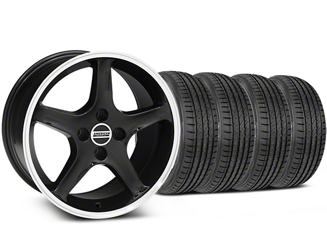 Staggered 1995 Cobra R Style Black with Machined Lip Wheel and Sumitomo Maximum Performance HTR Z5 Tire Kit; 17x8/9 (87-93 Mustang, Excluding Cobra)