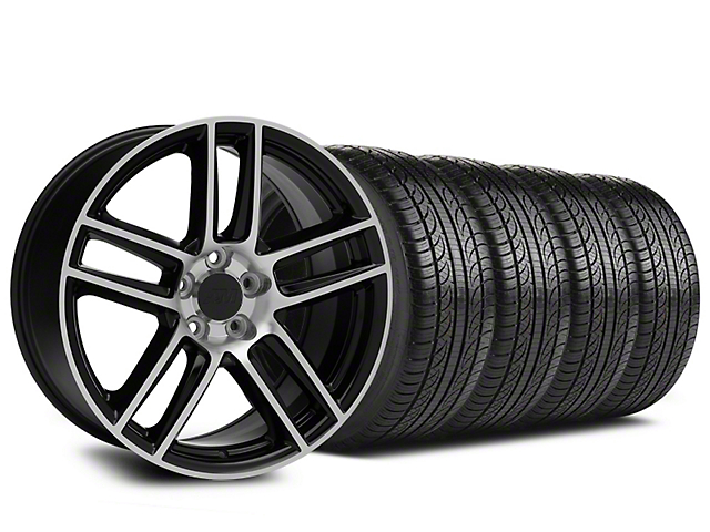 Laguna Seca Style Black Machined Wheel and Pirelli Tire Kit; 19x9 (05-14 Mustang)