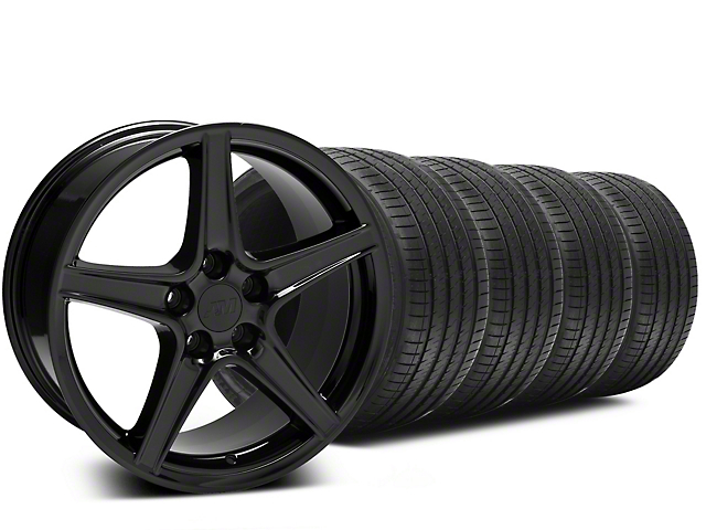 Saleen Style Black Wheel and Sumitomo Maximum Performance HTR Z5 Tire Kit; 19x8.5 (05-14 Mustang GT, V6)
