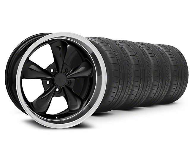 Staggered Deep Dish Bullitt Black Wheel and Mickey Thompson Tire Kit; 18x9/10 (05-10 Mustang GT; 05-14 Mustang V6)