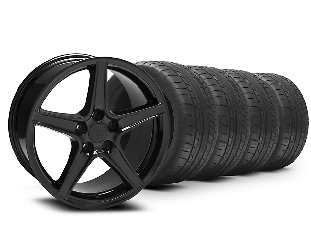 Staggered Saleen Style Black Wheel and Mickey Thompson Tire Kit; 18x9/10 (05-14 Mustang GT, V6)