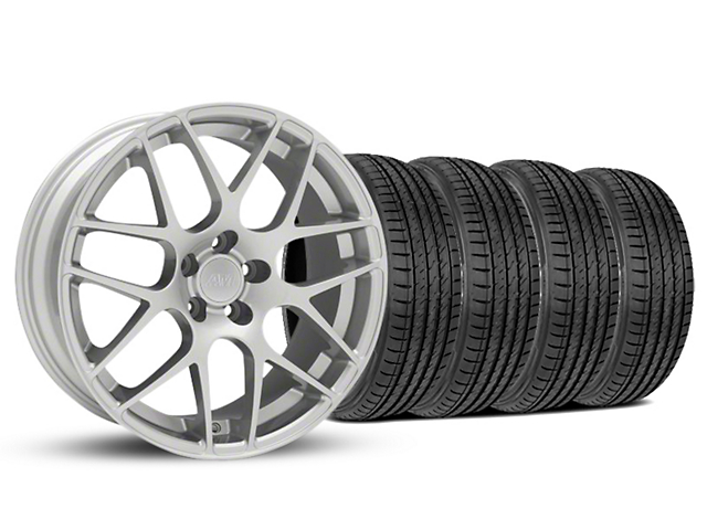 Staggered AMR Silver Wheel and Sumitomo Maximum Performance HTR Z5 Tire Kit; 19x8.5/10 (05-14 Mustang)