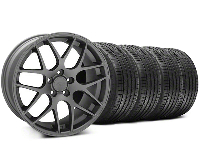 Staggered AMR Charcoal Wheel and Sumitomo Maximum Performance HTR Z5 Tire Kit; 20x8.5/10 (05-14 Mustang)