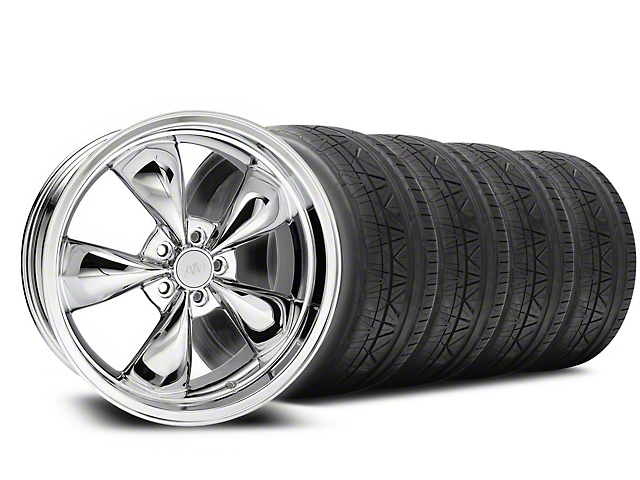 Staggered Deep Dish Bullitt Chrome Wheel and NITTO INVO Tire Kit; 20x8.5/10 (05-10 Mustang GT; 05-14 Mustang V6)