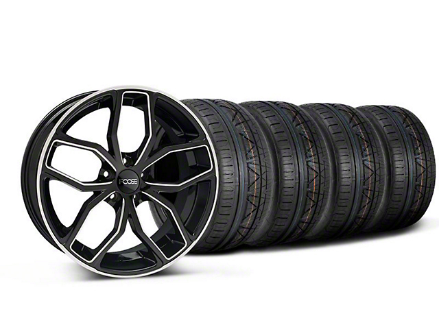 Staggered Foose Outcast Black Machined Wheel and NITTO INVO Tire Kit; 20x8.5/10 (05-14 Mustang)