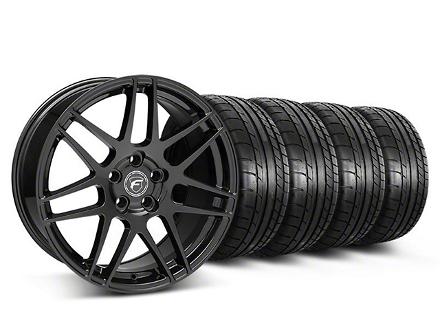 Staggered Forgestar F14 Piano Black Wheel and Mickey Thompson Tire Kit; 19x9/10 (05-14 Mustang)