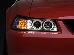 LED Halo Projector Headlights; Chrome Housing; Clear Lens (99-04 Mustang)