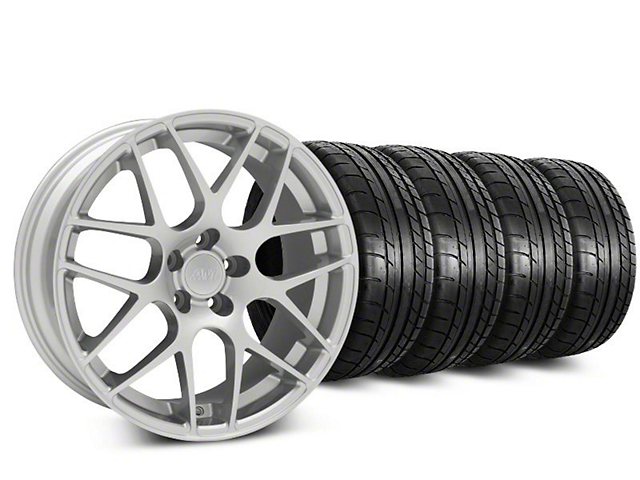 Staggered AMR Silver Wheel and Mickey Thompson Tire Kit; 18x9/10 (05-14 Mustang, Excluding 13-14 GT500)