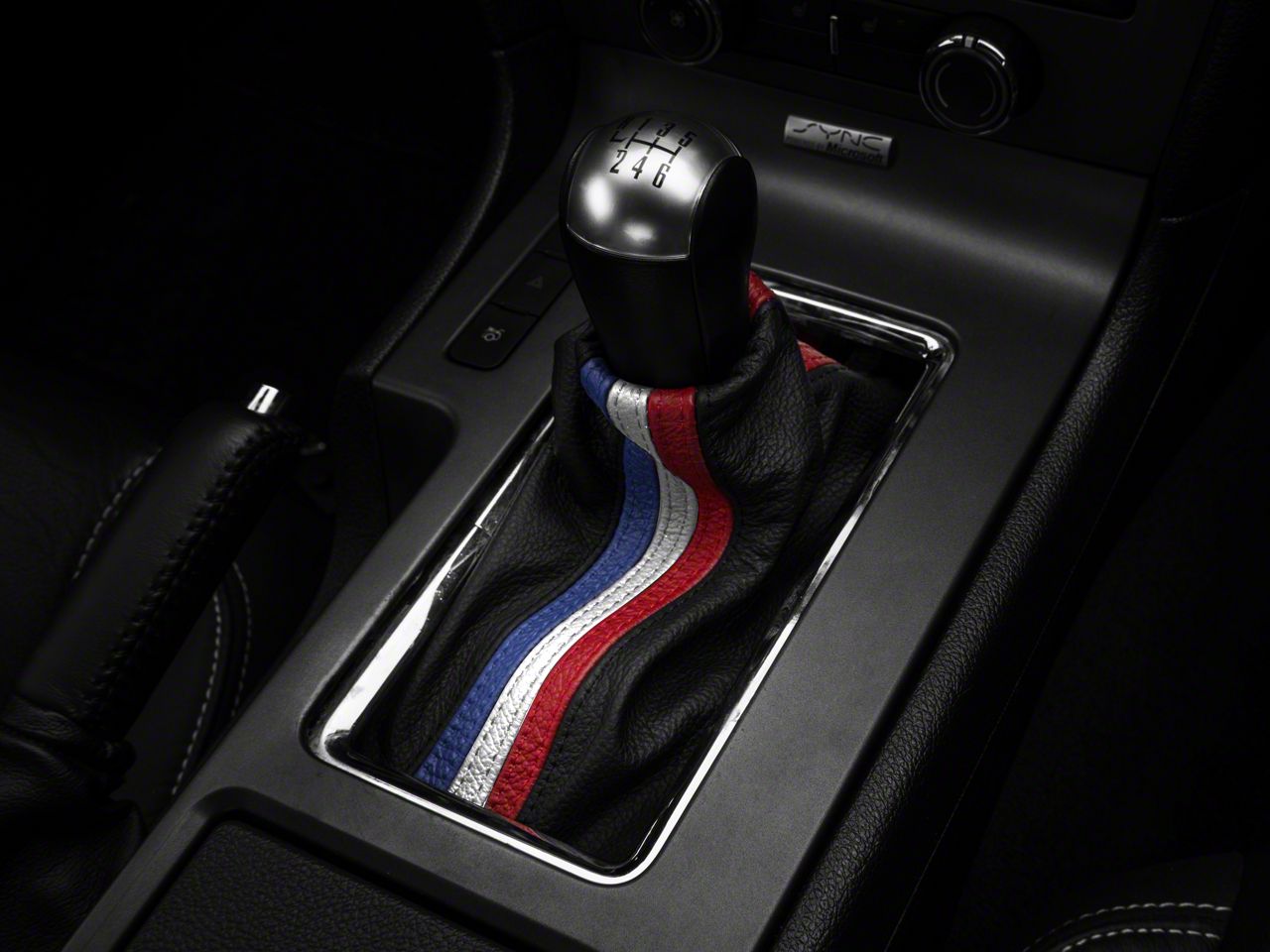 SpeedForm Mustang Premium Black Leather Shift Boot; Red, White and Blue