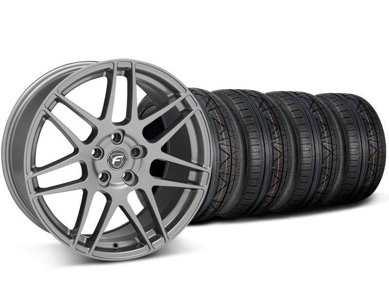 Staggered Forgestar F14 Monoblock Gunmetal Wheel and NITTO INVO Tire Kit; 19x9/11 (05-14 Mustang)