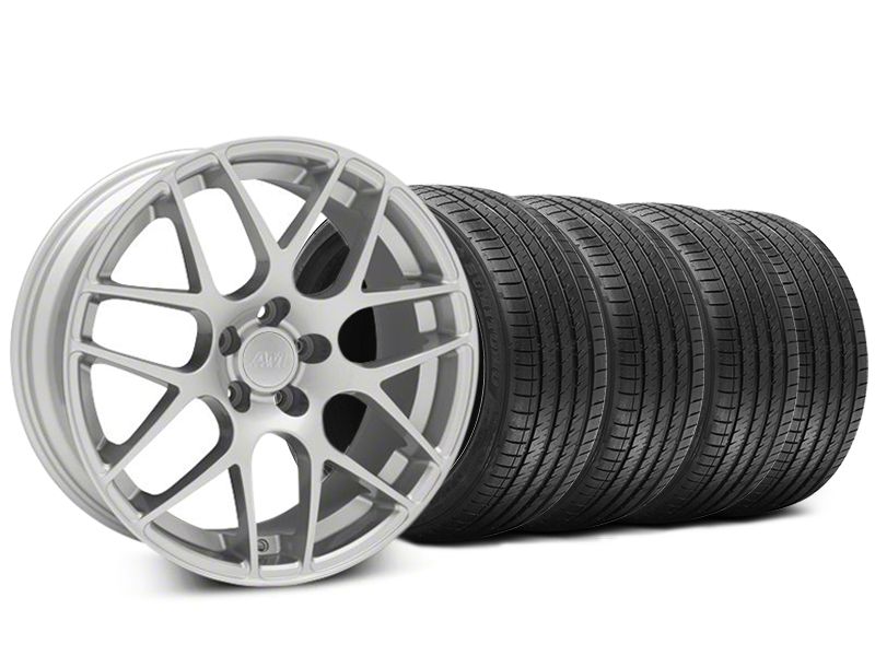 Staggered AMR Silver Wheel and Sumitomo Maximum Performance HTR Z5 Tire Kit; 20x8.5/10 (05-14 Mustang)