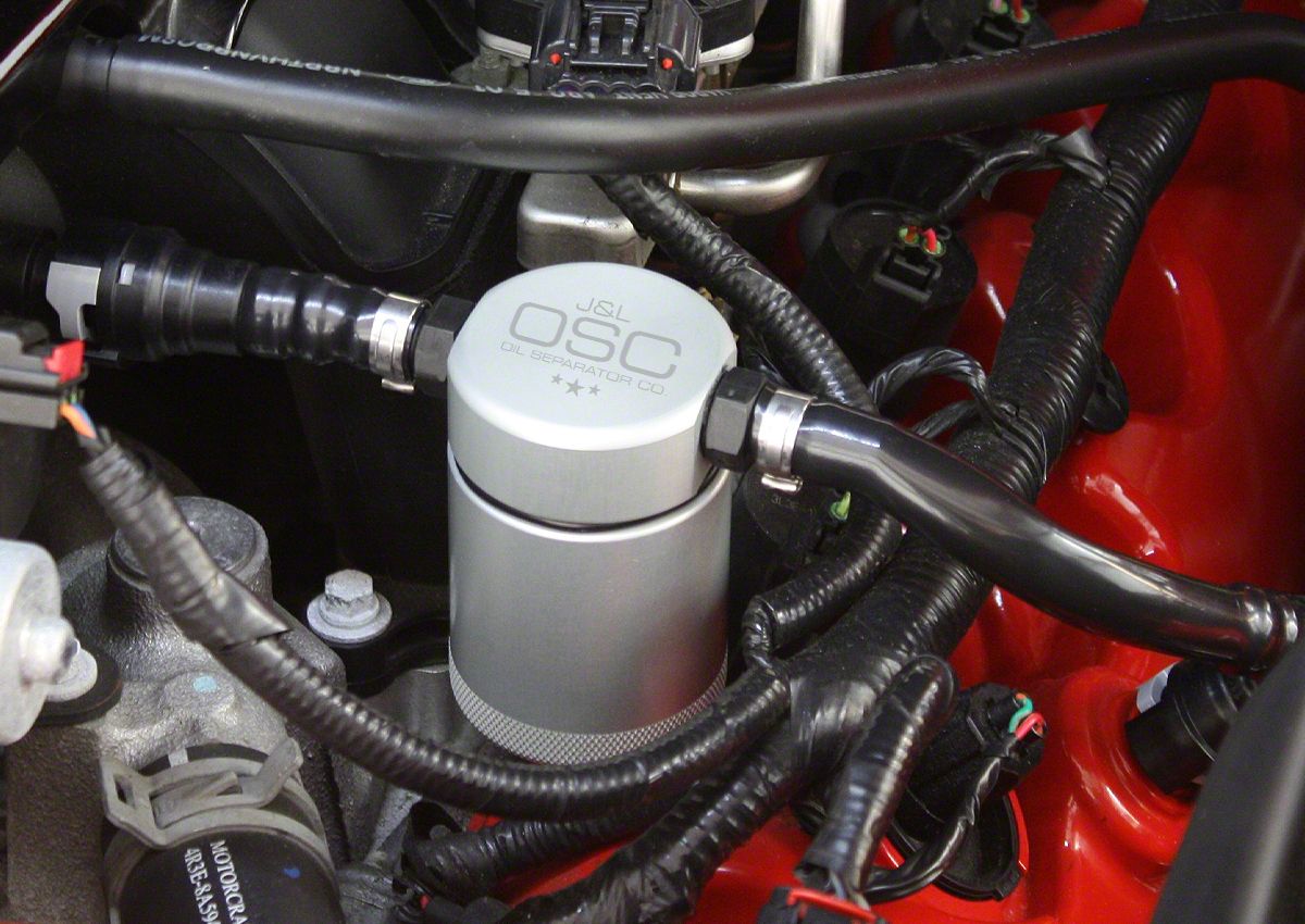 J&L 3.0 Oil Separator; Clear/Satin Anodized; Driver Side (05-10 Mustang GT)