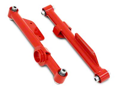 BMR Non-Adjustable DOM Rear Lower Control Arms; Spherical Bearings; Red (79-98 Mustang)