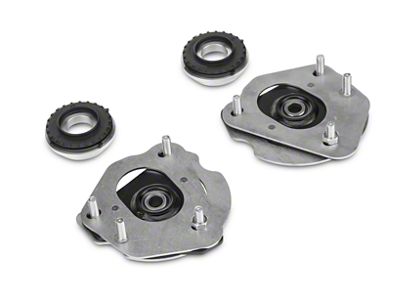 J&M Caster Camber Plates for Viking Coil-Over Struts; Black (15-23 Mustang)