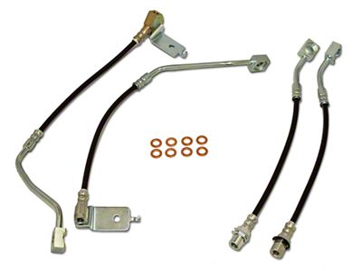 J&M Stainless Steel Telfon Brake Hose Kit; Clear Outer Cover; Front and Rear (96-98 Mustang GT)