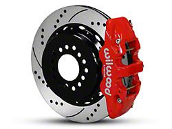 Wilwood AERO4 Rear Big Brake Kit with Drilled and Slotted Rotors; Red Calipers (05-14 Mustang)