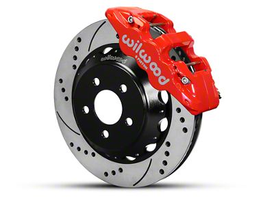 Wilwood AERO6 Front Big Brake Kit with 14-Inch Drilled and Slotted Rotors; Red Calipers (15-23 Mustang)