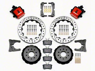 Wilwood CPB Rear Big Brake Kit with Drilled and Slotted Rotors; Red Calipers (05-14 Mustang)