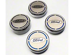 Engine Cap Covers with Ford Oval; Blue Carbon Fiber Inlay (15-17 Mustang)