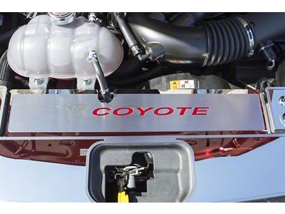 Polished Coyote Radiator Cover Vanity Plate; Brushed Black Inlay (15-17 Mustang GT, EcoBoost, V6)