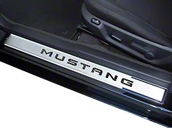 Polished/Brushed Stainless Door Sill Covers with Mustang Lettering (10-14 Mustang)