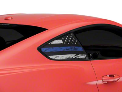 SEC10 Distressed Flag Quarter Window Decals; Blue Line (15-23 Mustang)