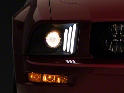 Light Bar DRL Projector Headlights; Matte Black Housing; Clear Lens (05-09 Mustang w/ Factory Halogen Headlights, Excluding GT500)