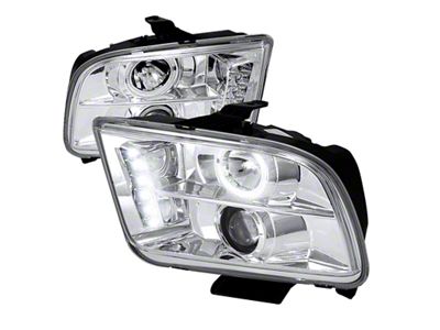 LED Halo Projector Headlights; Chrome Housing; Clear Lens (05-09 Mustang w/ Factory Halogen Headlights, Excluding GT500)