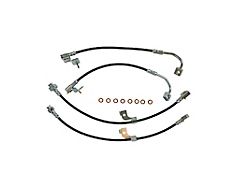 J&M Stainless Steel Teflon Brake Hose Kit; Black Outer Cover; Front and Rear (15-23 Mustang GT, EcoBoost w/ Performance Pack)