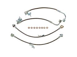 J&M Stainless Steel Teflon Brake Hose Kit; Clear Outer Cover; Front and Rear (15-23 Mustang GT, EcoBoost w/ Performance Pack)