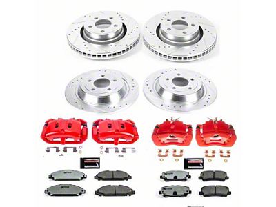 PowerStop Z26 Street Warrior Brake Rotor, Pad and Caliper Kit; Front and Rear (15-23 Mustang Standard EcoBoost, V6)