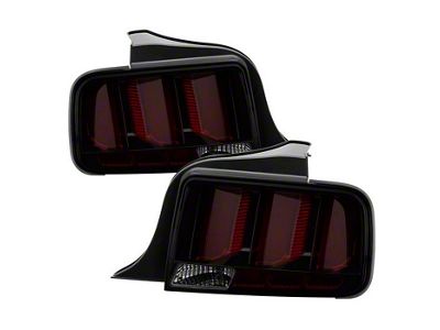 Red Light Bar LED Tail Lights; Black Housing; Smoked Lens (05-09 Mustang)