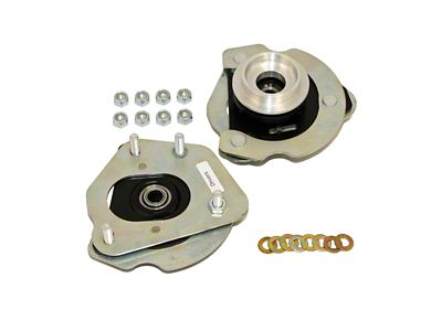 J&M Independently Adjustable Caster Camber Plates for 2.50-Inch Coil-Over Struts; Black (15-23 Mustang)