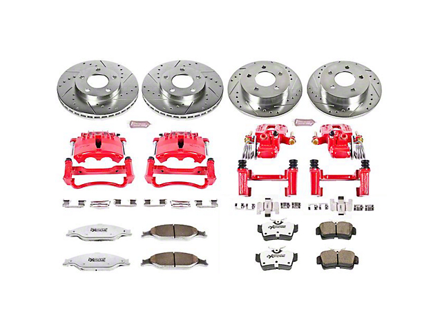 PowerStop Z26 Street Warrior Brake Rotor, Pad and Caliper Kit; Front and Rear (99-02 Mustang GT, V6)