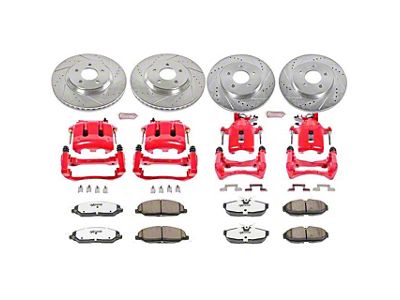 PowerStop Z26 Street Warrior Brake Rotor, Pad and Caliper Kit; Front and Rear (05-10 Mustang GT)