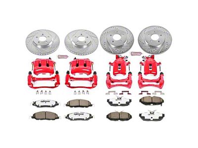 PowerStop Z26 Street Warrior Brake Rotor, Pad and Caliper Kit; Front and Rear (11-14 Mustang V6)
