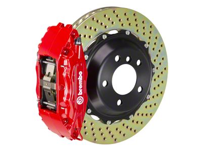 Brembo GT Series 4-Piston Front Big Brake Kit with 14-Inch 2-Piece Cross Drilled Rotors; Red Calipers (05-14 Mustang Standard GT, V6)
