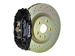 Brembo GT Series 4-Piston Front Big Brake Kit with 14-Inch 1-Piece Cross Drilled Rotors; Black Calipers (05-14 Mustang Standard GT, V6)