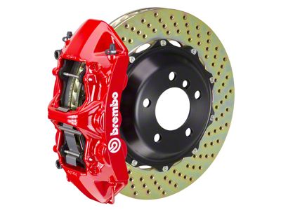 Brembo GT Series 6-Piston Front Big Brake Kit with 15-Inch 2-Piece Cross Drilled Rotors; Red Calipers (05-14 Mustang Standard GT, V6)