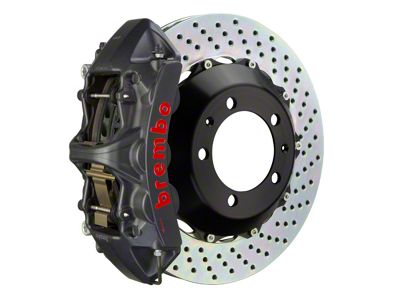 Brembo GT-S Series 6-Piston Front Big Brake Kit with 15-Inch 2-Piece Cross Drilled Rotors; Black Hard Anodized Calipers (05-14 Mustang Standard GT, V6)