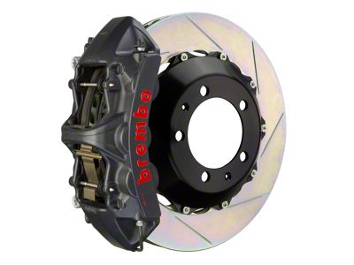 Brembo GT-S Series 6-Piston Front Big Brake Kit with 15-Inch 2-Piece Type 1 Slotted Rotors; Black Hard Anodized Calipers (05-14 Mustang Standard GT, V6)