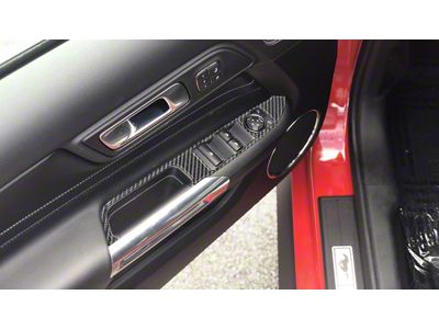 Door Switch Panel Accent Trim; Domed Carbon Fiber (15-23 Mustang)